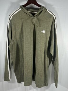 Adidas Mens 3XL Lightweight Pullover Hoodie Aeroready  Olive Green 3-Stripes